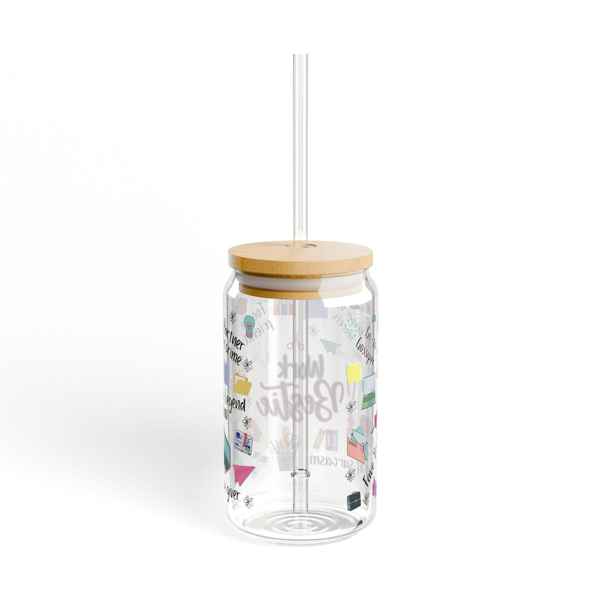 Work Bestie Sipper Glass, 16oz | Office Quote Straw Tumbler gift for work betsie
