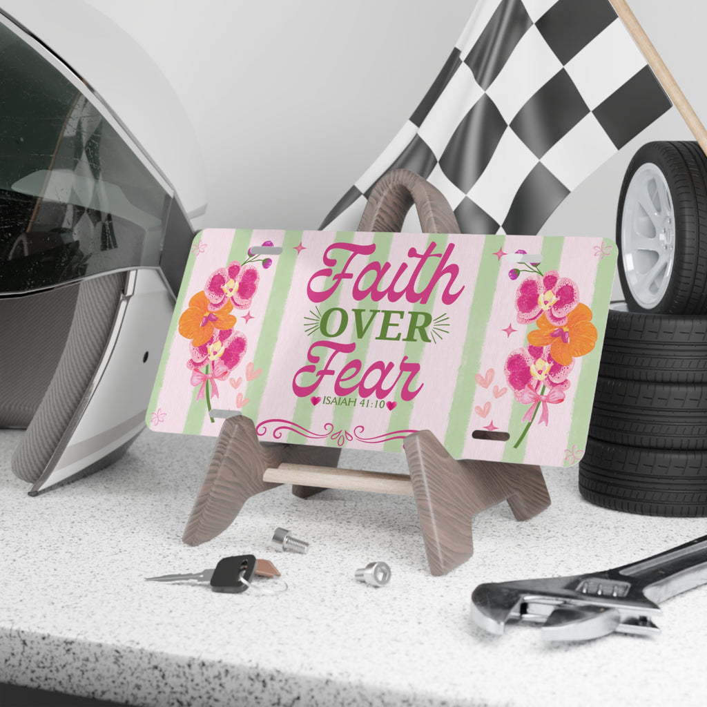 Faith Over Fear vanity plate | Floral stripes, Isaiah 41:10