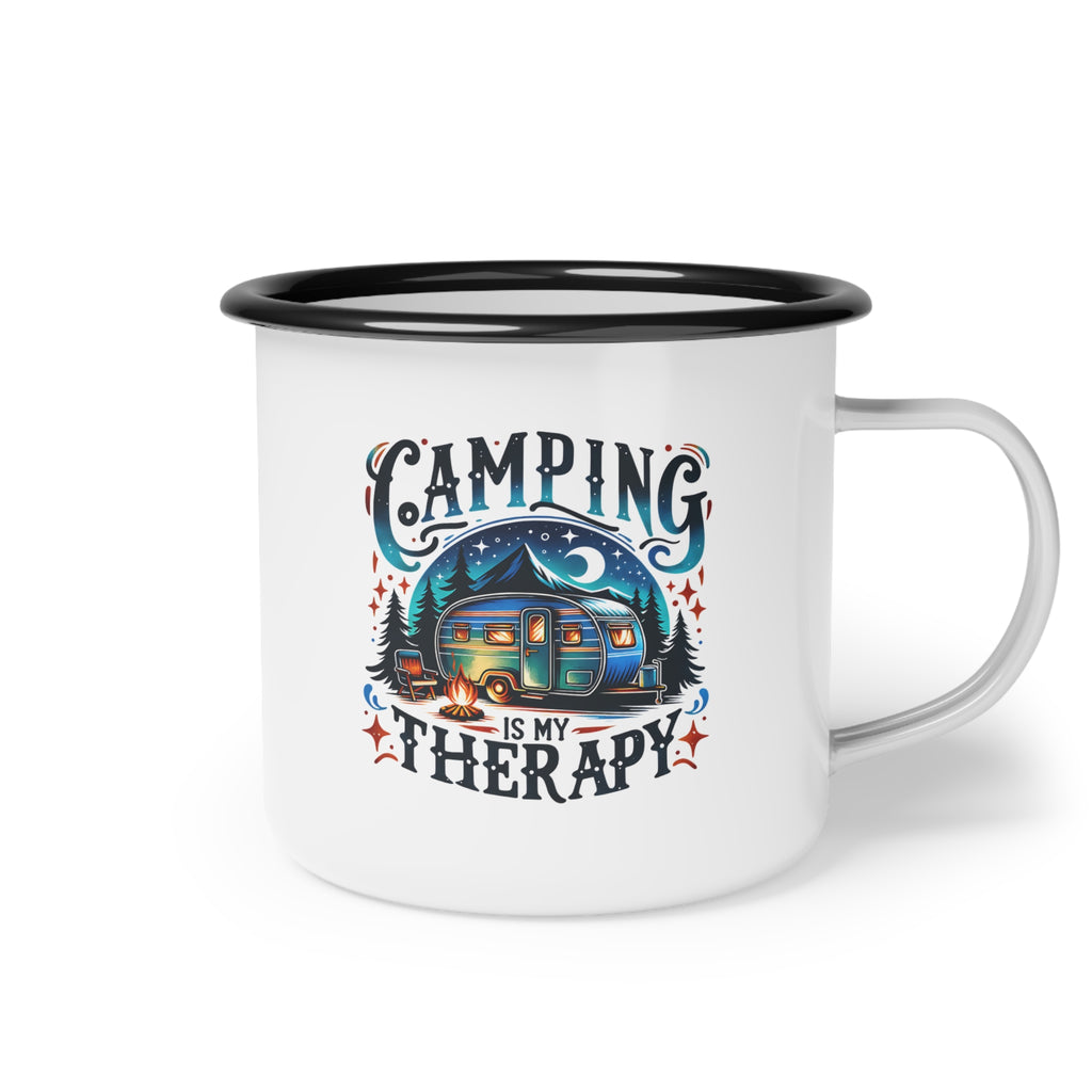Camping Is My Therapy enamel camp cup | camper trailer, campfire, night sky
