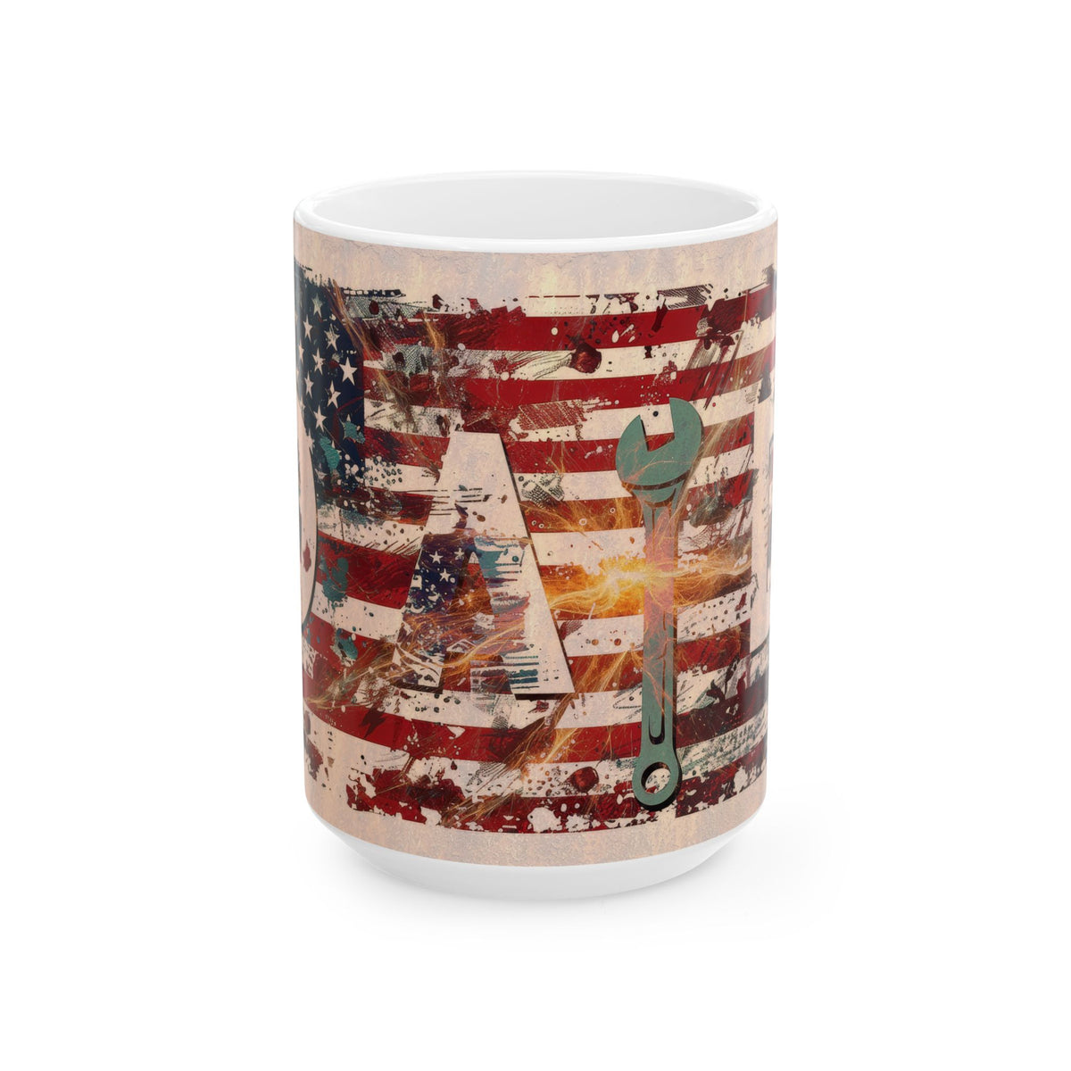 American Flag Wrench Mug | Patriotic Mechanic Garage Tool Coffee Cup, Dad coffee cup