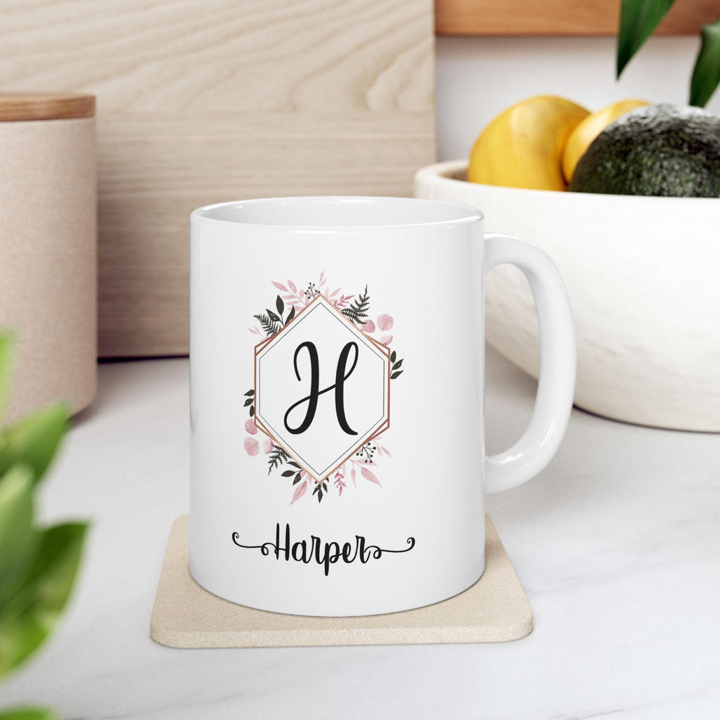 Personalized Floral Ceramic Coffee Mug: Elegant Custom Drinkware