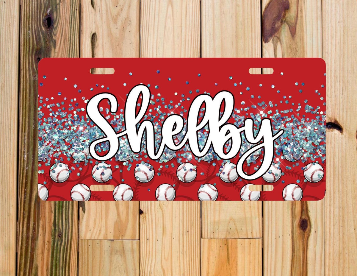 Personalized Baseball Glitter License Plate: Sports Car Accessory