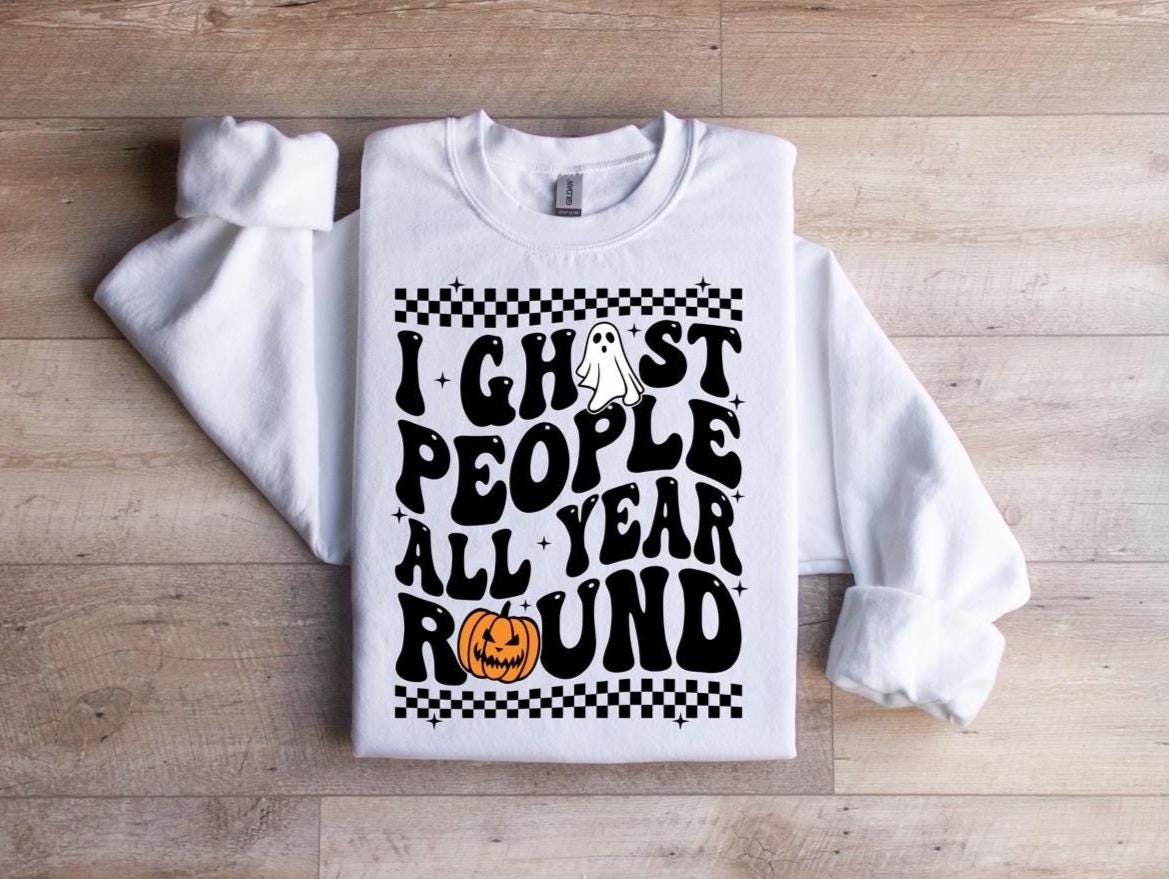 Funny Halloween Ghost Sweatshirt: Spooky Season Pullover, "I Ghost People" Design