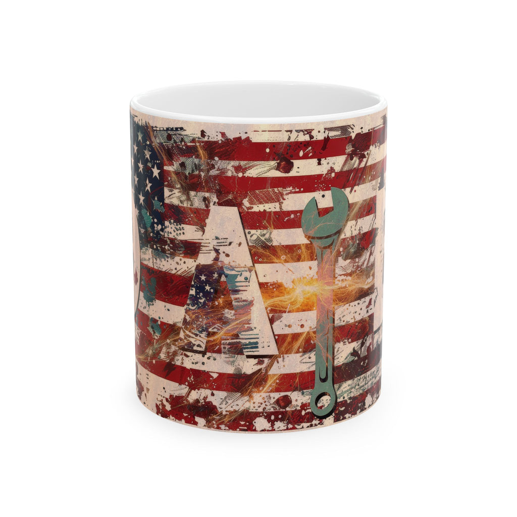 American Flag Wrench Mug | Patriotic Mechanic Garage Tool Coffee Cup, Dad coffee cup