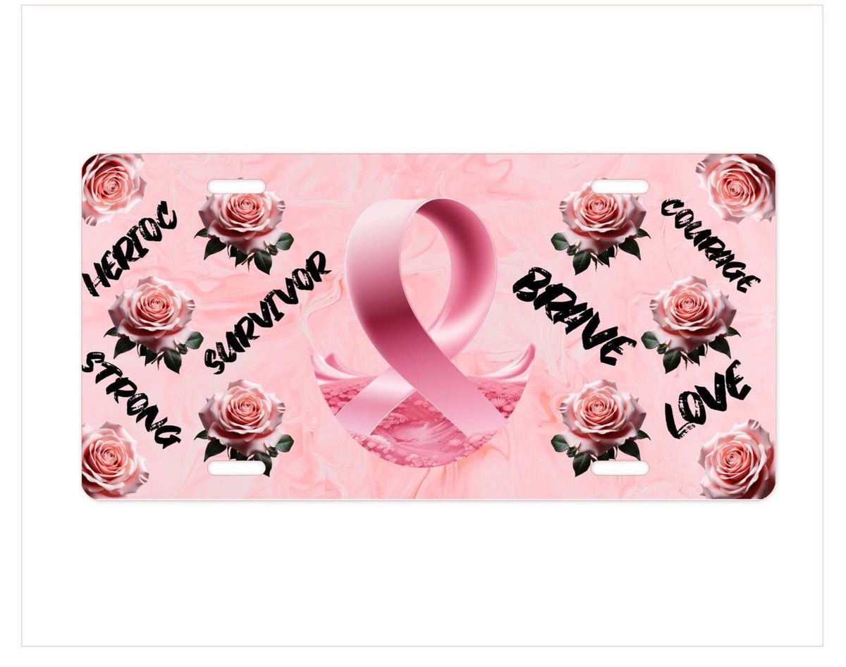 Pink Ribbon Breast Cancer Awareness License Plate: Car Decor