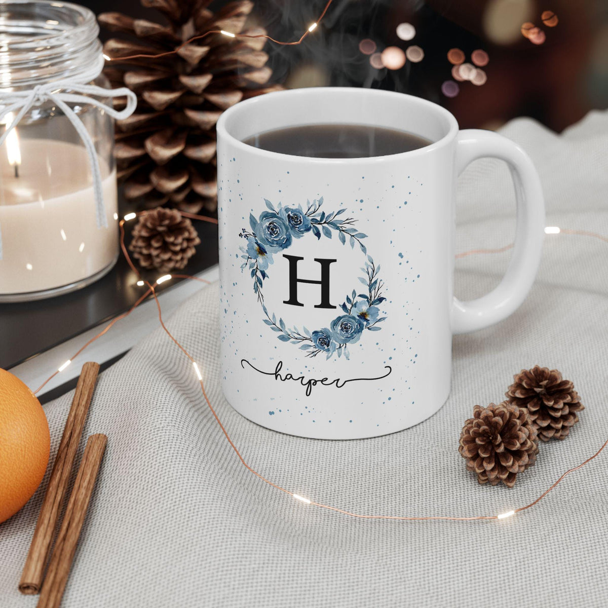 Personalized floral ceramic mug, custom flower tea cup,  floral design mug, Mother's Day gift, vibrant colors, dishwasher safe