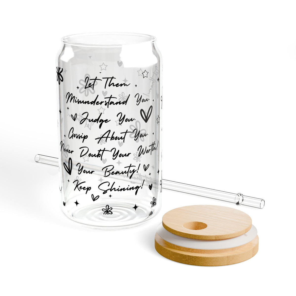 Let Them Sipper Glass 16oz | Clear Straw Tumbler with bamboo lid