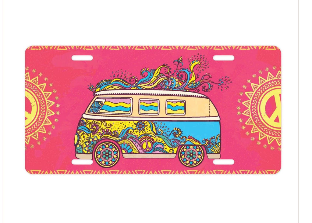 Boho License Plate: Hippie Van Car Decor