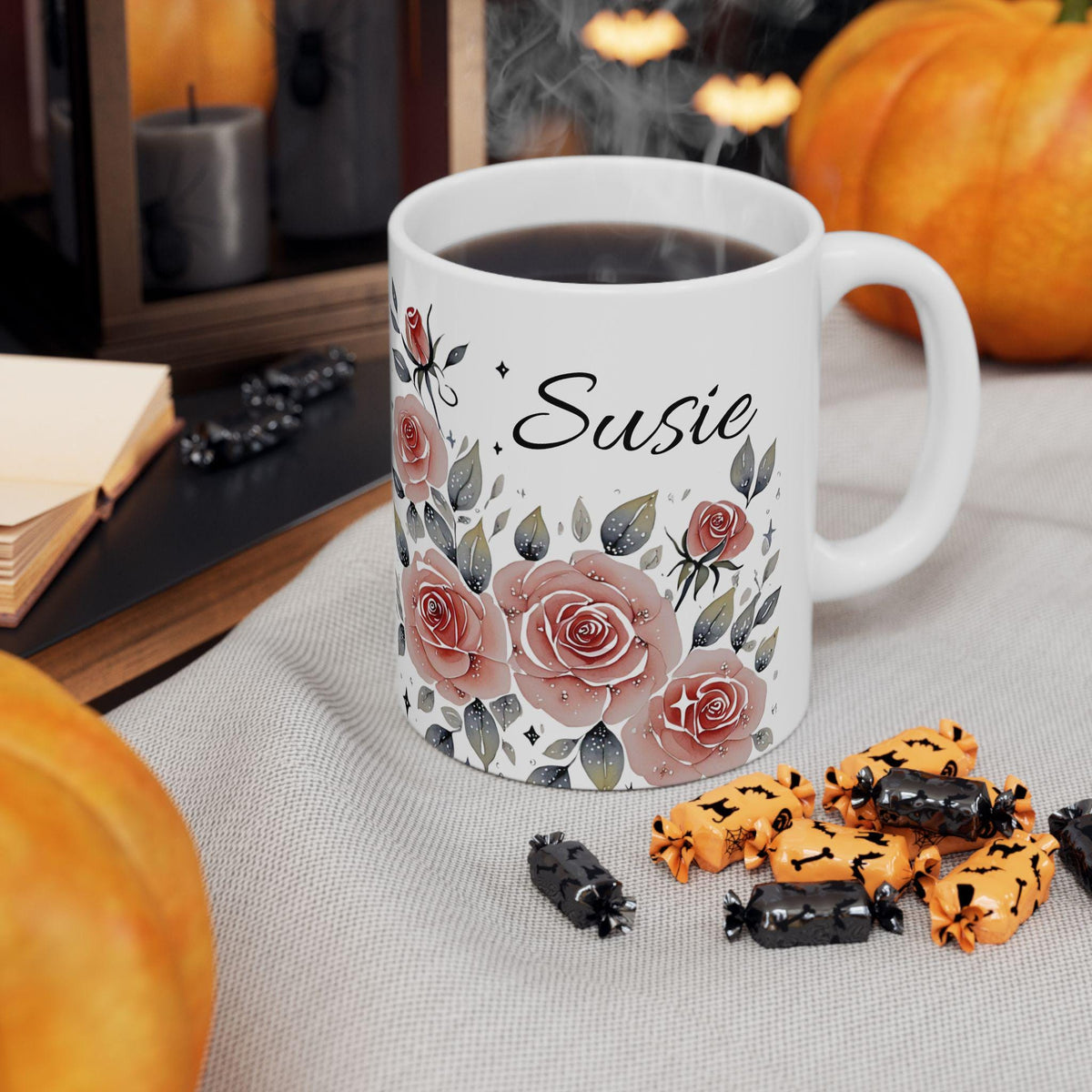 Personalized Floral Ceramic Mug: Custom Botanical Coffee Cup, Gardener Gift
