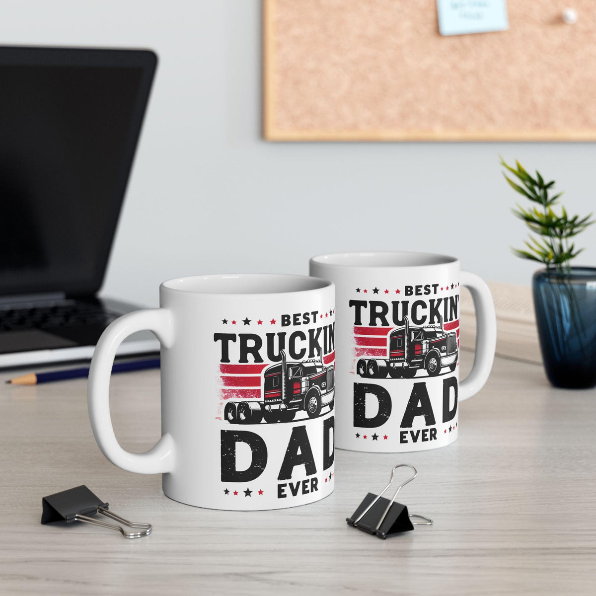 Best Trucking Dad Ever Ceramic Mug, Father's Day Gift, Gift for Truck Driver, Coffee Cup, Trucking Gift, Truck Driver Mug