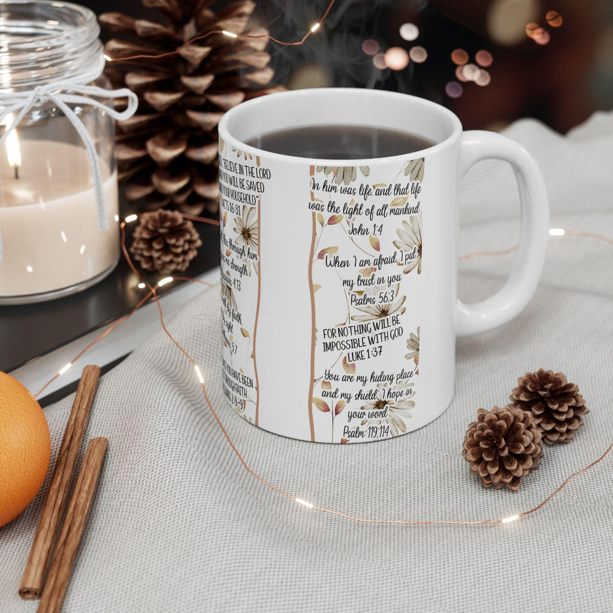 Inspirational Christian Ceramic Mug: Floral Faith-Based Coffee Cup
