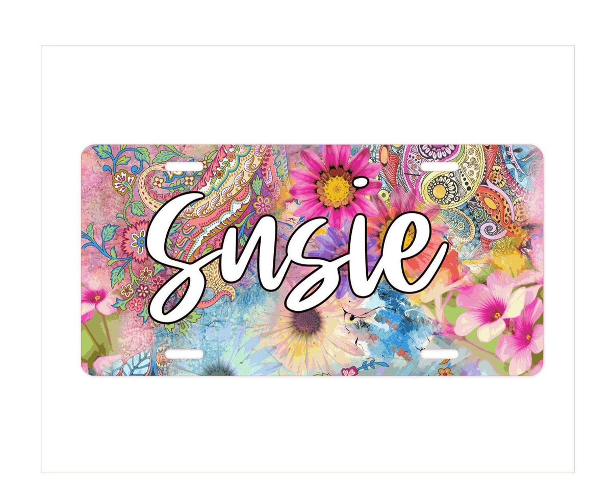 Floral Boho License Plate: Custom Car Tag