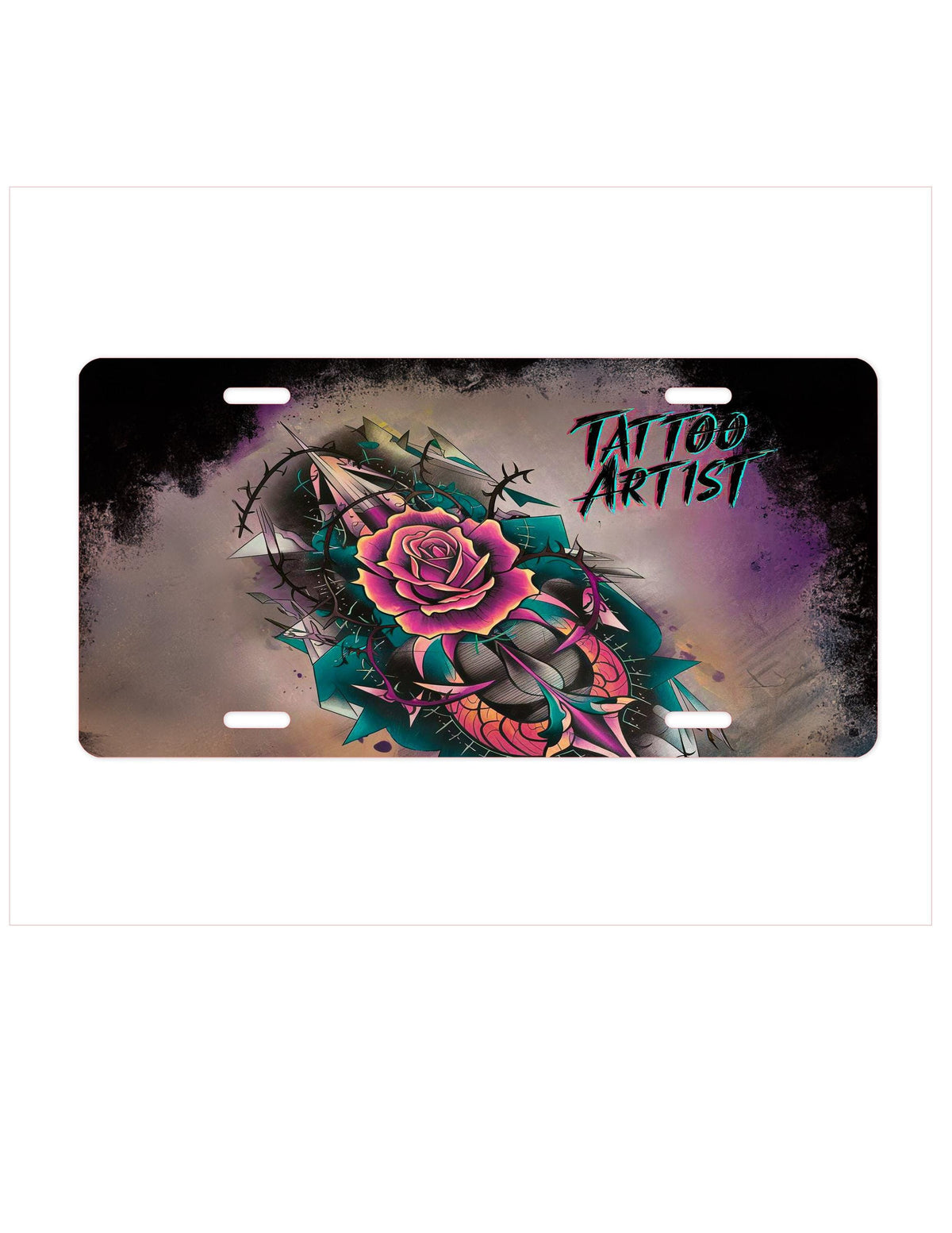 Tattoo Artist License Plate: Rose & Machine Car Accessory