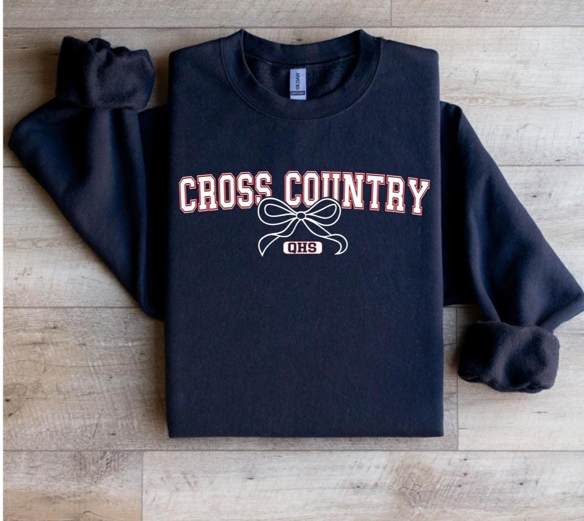 Personalized Cross Country Sweatshirt: School Letters, Coquette Bow