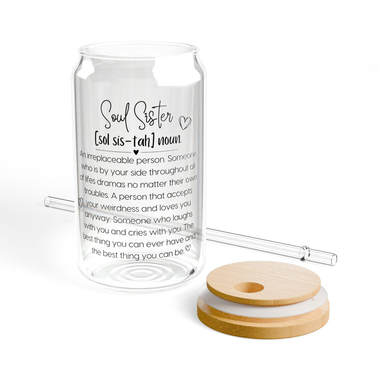 Soul Sister definition Sipper Glass | 16oz, Soul sister gift with bamboo lid and straw