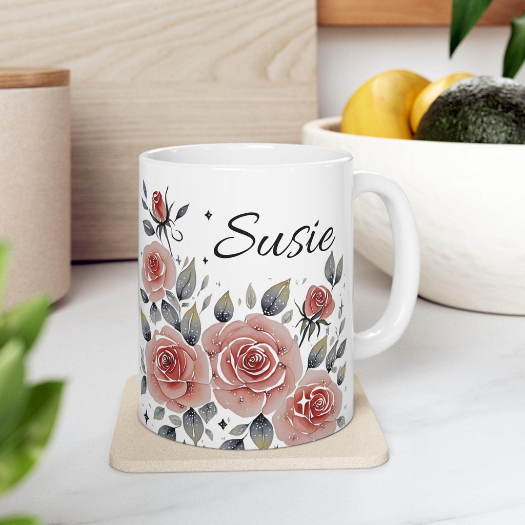 Personalized Floral Ceramic Mug: Custom Botanical Coffee Cup, Gardener Gift