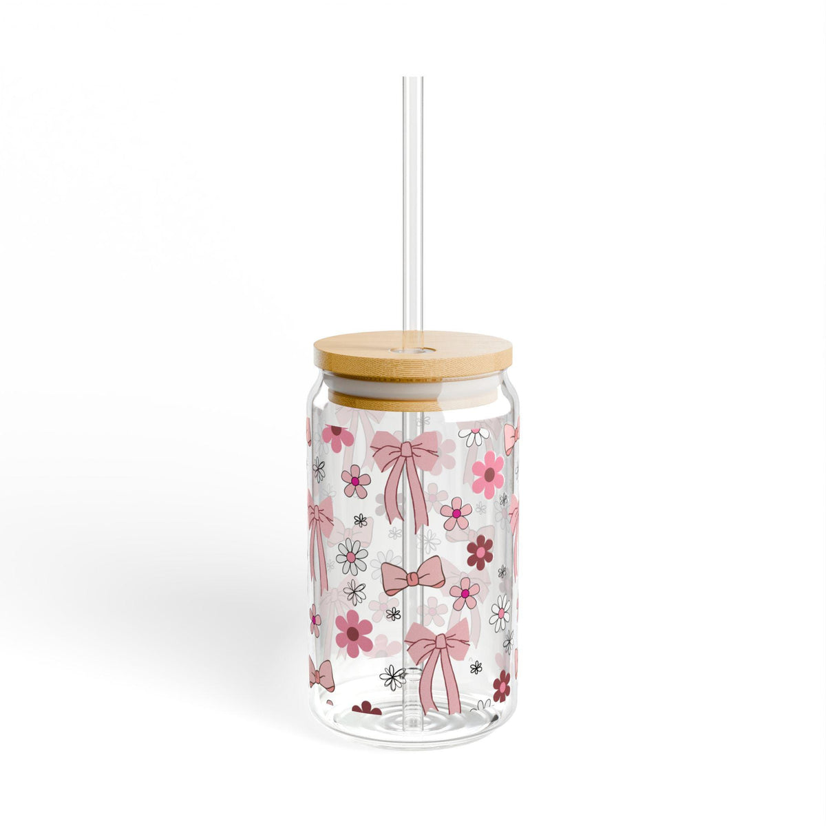 Pink Bows and Daisies Sipper Tumbler with bamboo lid and straw