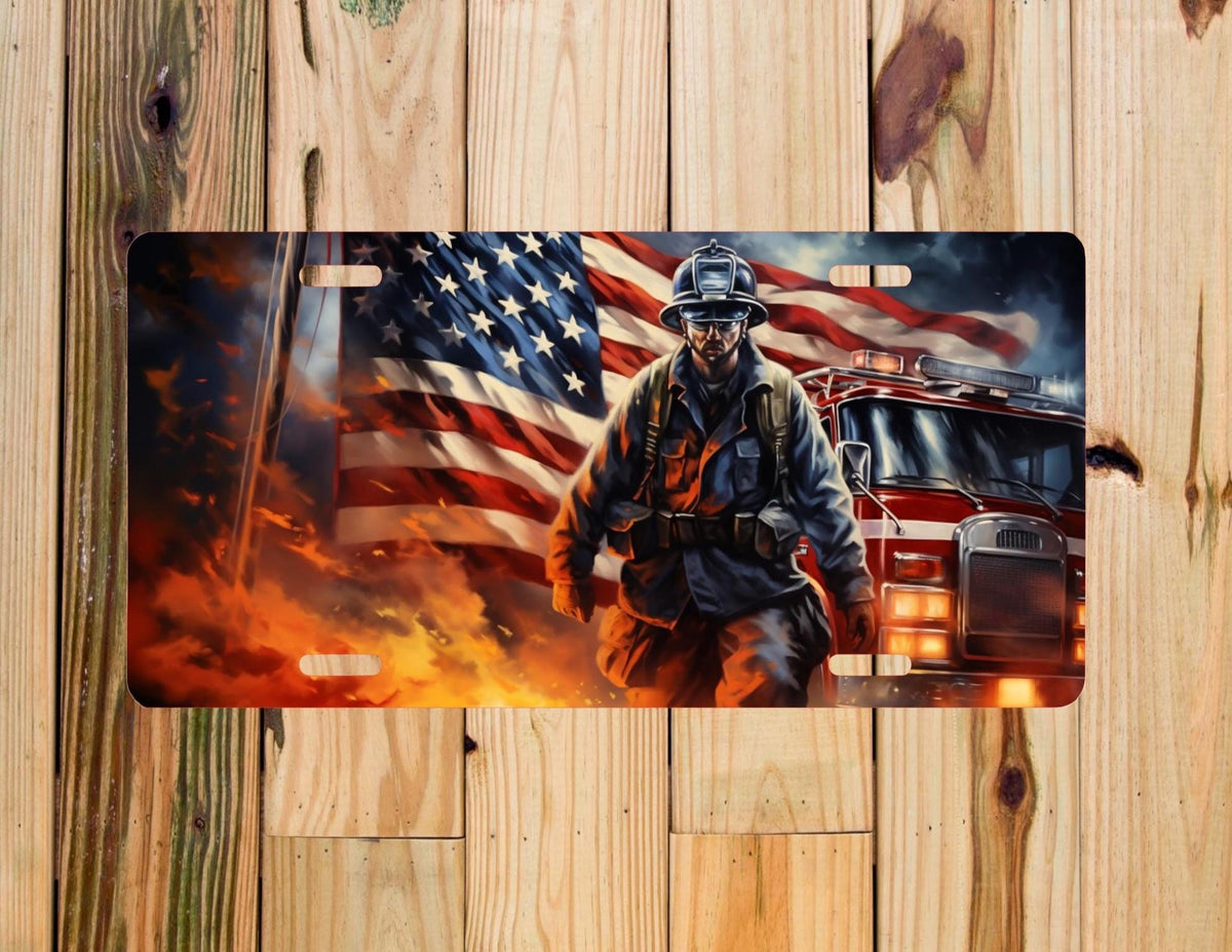 Firefighter License Plate: Heroic First Responder Car Accessory