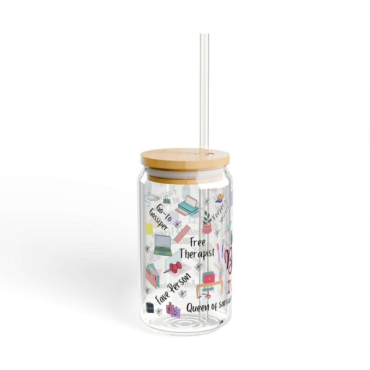 Work Bestie Sipper Glass, 16oz | Office Quote Straw Tumbler gift for work betsie