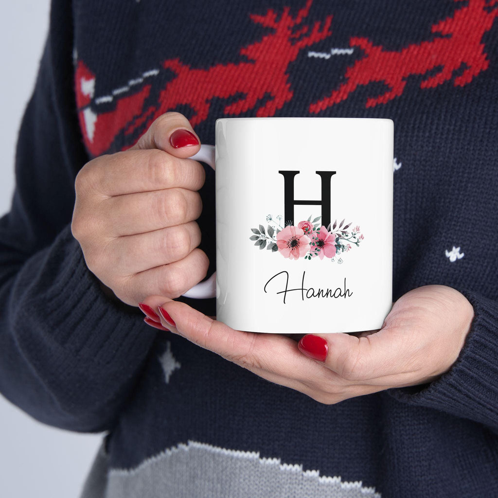 Personalized Floral Ceramic Mug: Custom Botanical Coffee Gift