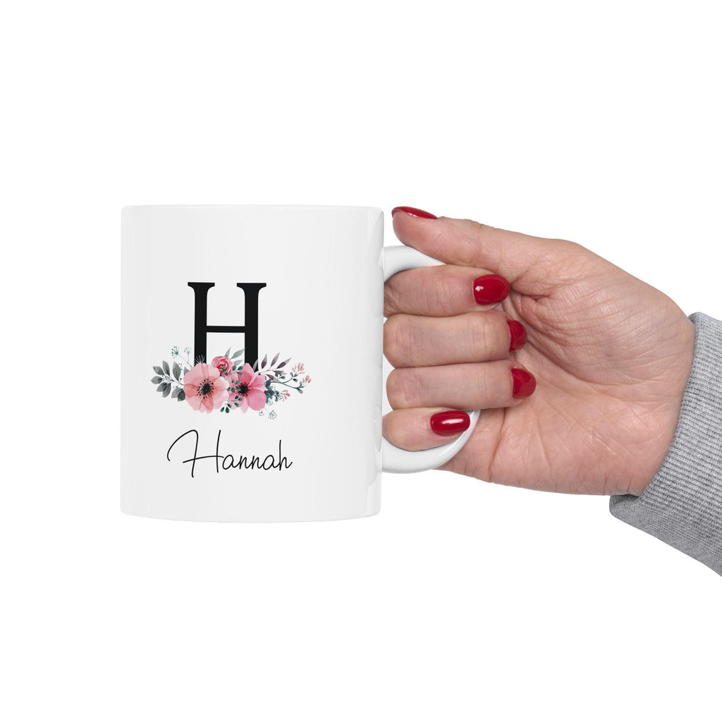 Personalized Floral Ceramic Mug: Custom Botanical Coffee Gift