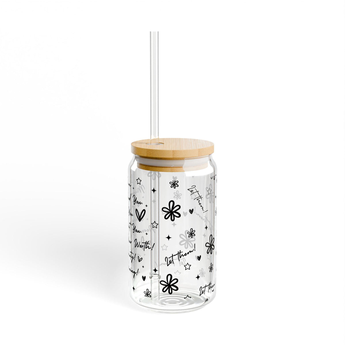 Let Them Sipper Glass 16oz | Clear Straw Tumbler with bamboo lid