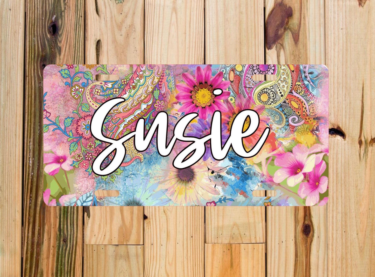 Floral Boho License Plate: Custom Car Tag
