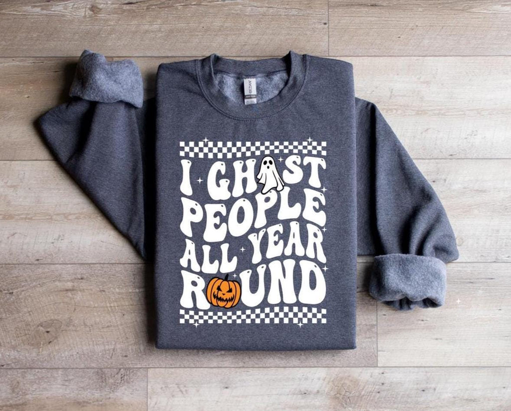 Funny Halloween Ghost Sweatshirt: Spooky Season Pullover, "I Ghost People" Design