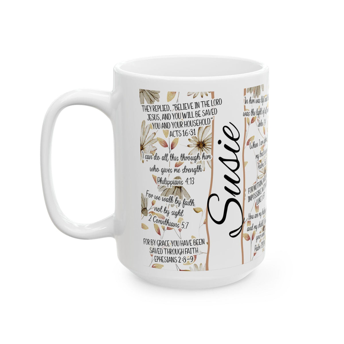 Inspirational Christian Ceramic Mug: Floral Faith-Based Coffee Cup