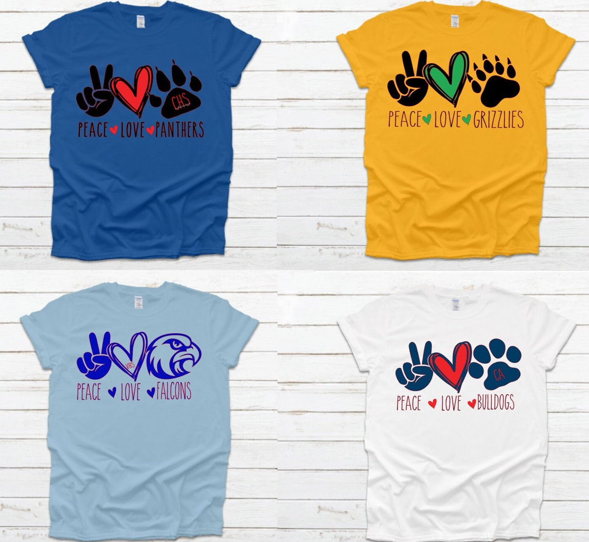 Custom School Spirit Shirt: Peace Love Mascot Game Day Tee