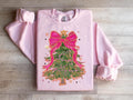 Coquette Christmas Tree Sweatshirt: Glitter Bow, Watercolor Lights
