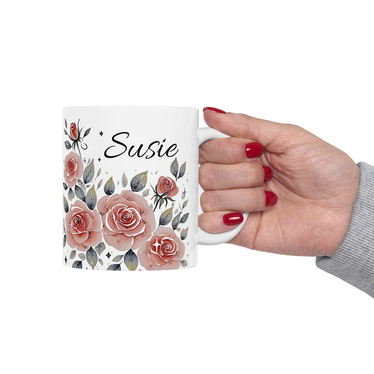 Personalized Floral Ceramic Mug: Custom Botanical Coffee Cup, Gardener Gift
