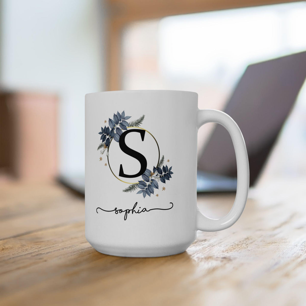 Personalized floral ceramic mug, custom coffee cup gift, flower design, birthday, Mother's Day, housewarming