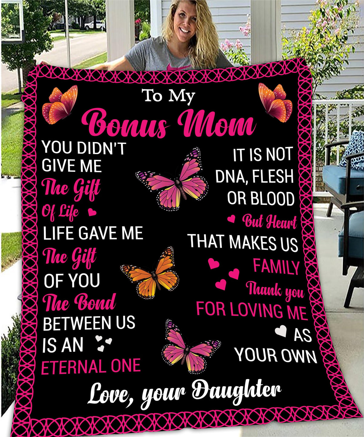 Bonus Mom Love Blanket | Velveteen Plush Gift for Step-Moms | Cozy Home Decor for Mother's Day, Birthdays, Family Celebrations