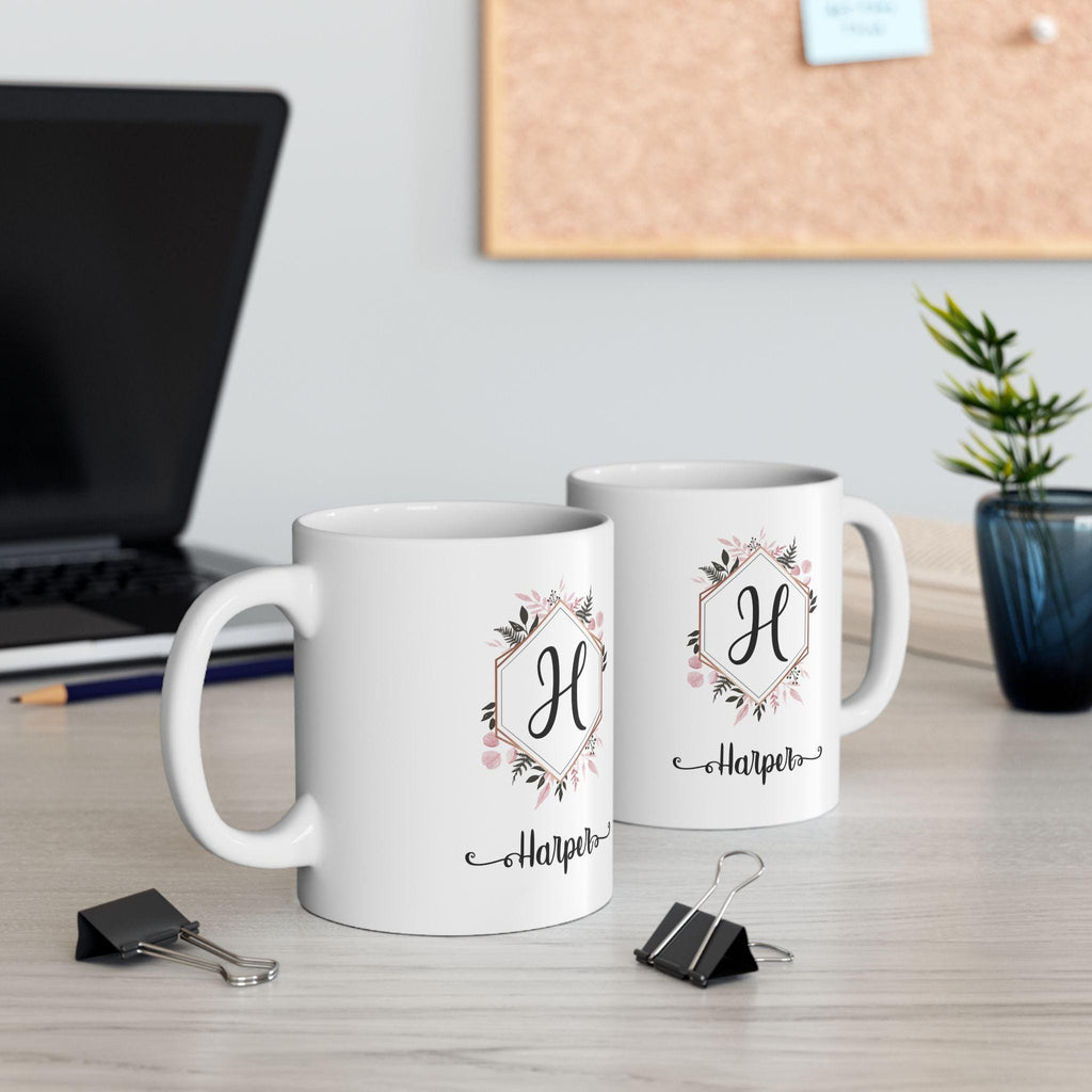 Personalized Floral Ceramic Coffee Mug: Elegant Custom Drinkware