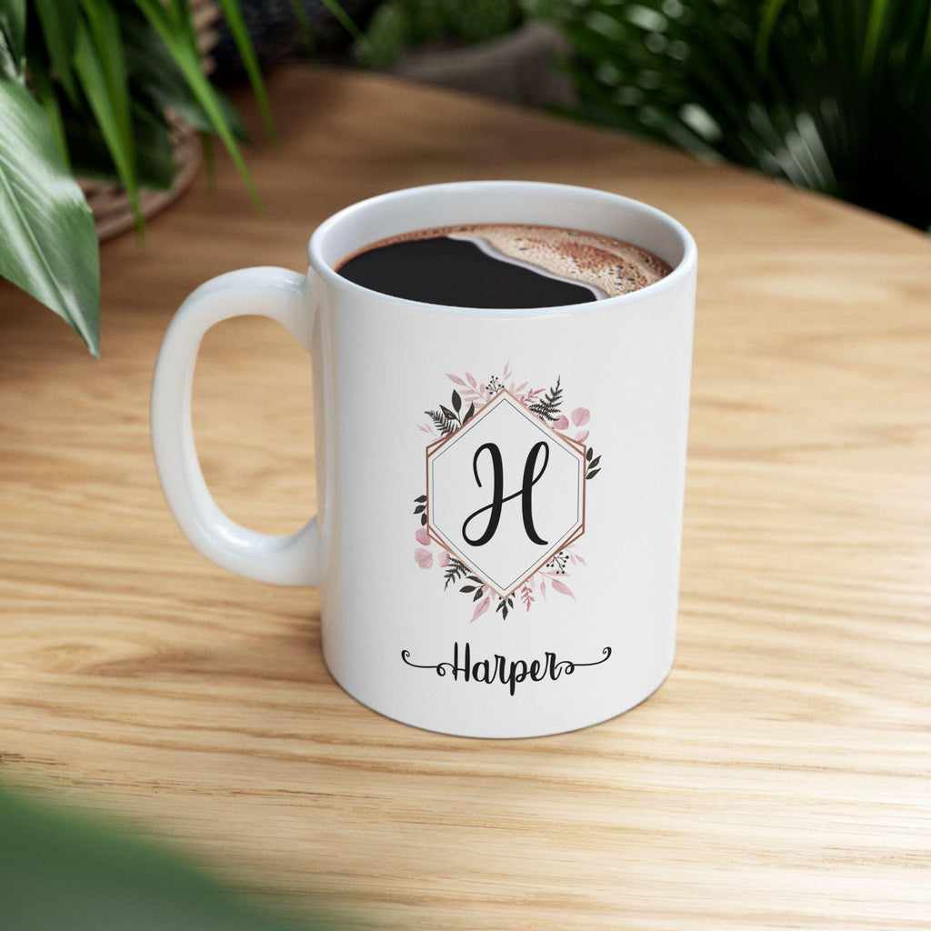 Personalized Floral Ceramic Coffee Mug: Elegant Custom Drinkware