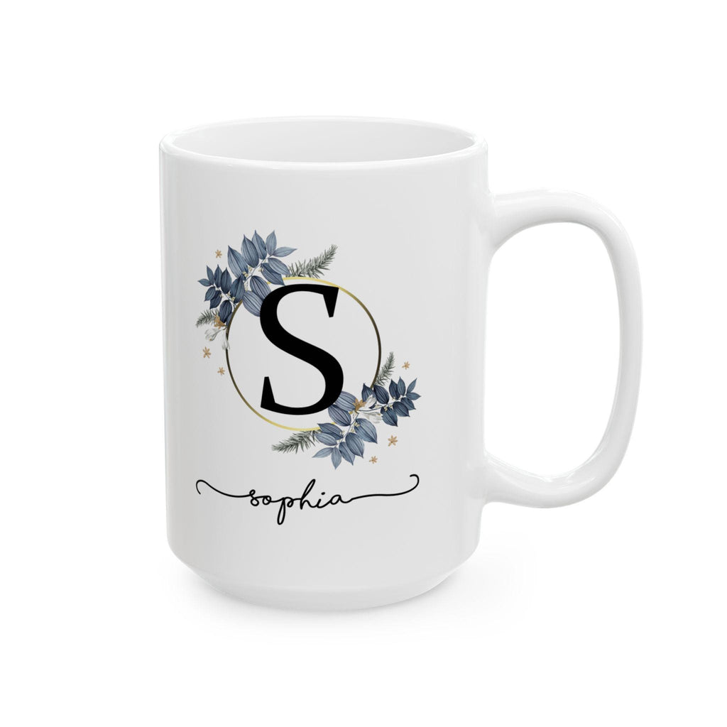 Personalized floral ceramic mug, custom coffee cup gift, flower design, birthday, Mother's Day, housewarming