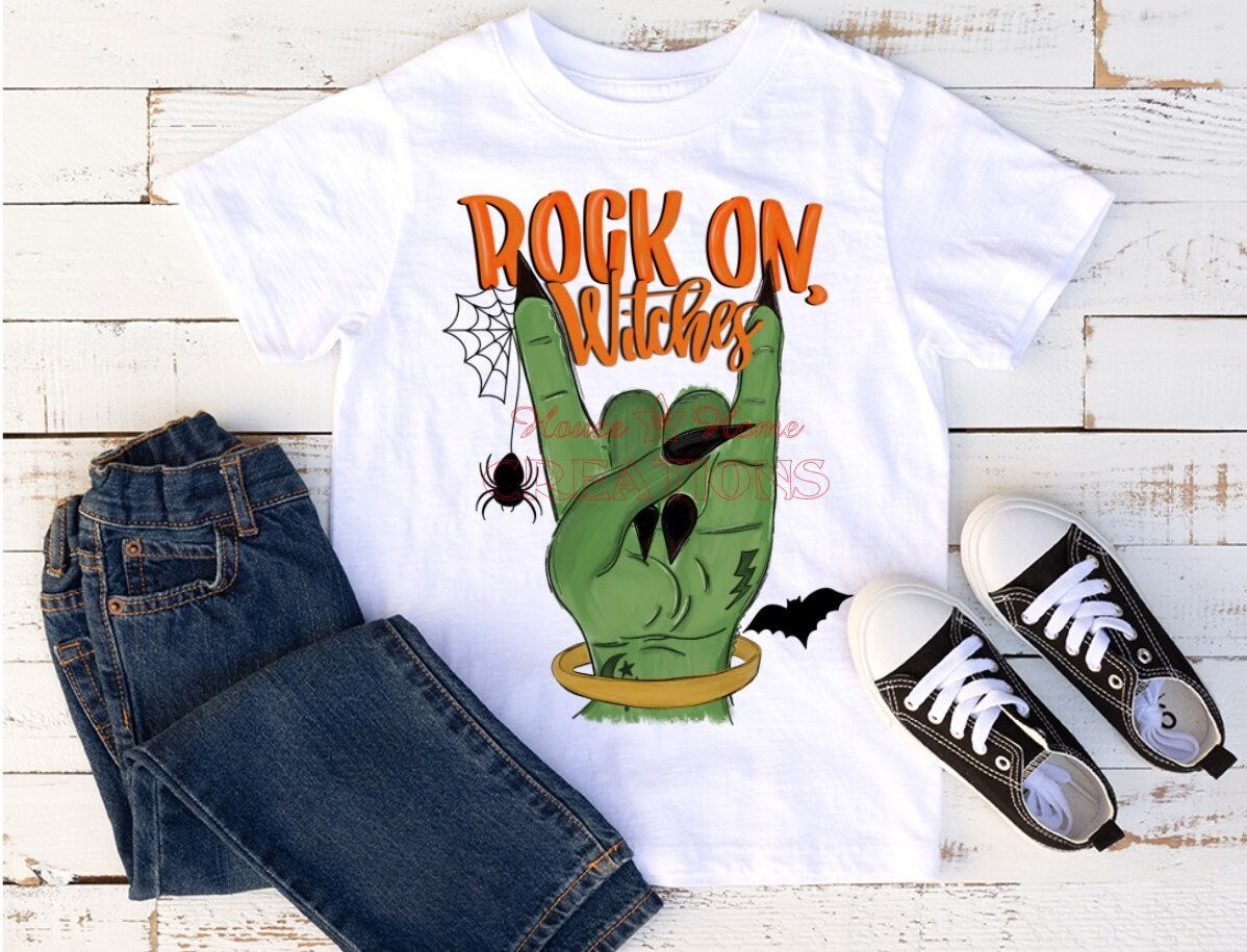 Rock On Witches Halloween Shirt: Spooky Season Polyester Tee