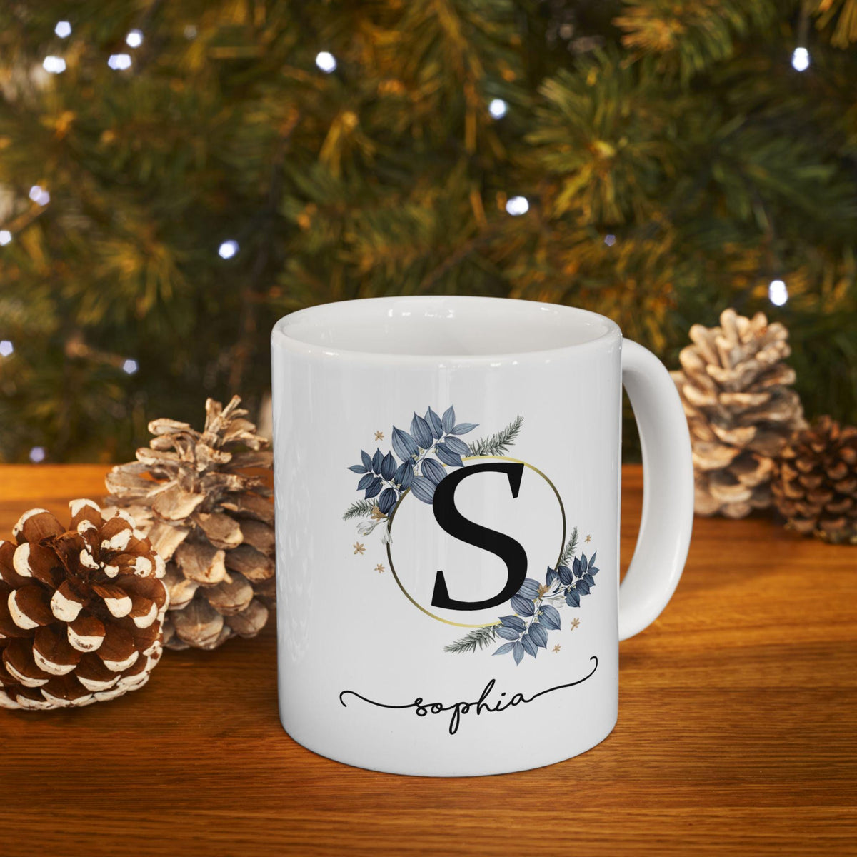 Personalized floral ceramic mug, custom coffee cup gift, flower design, birthday, Mother's Day, housewarming