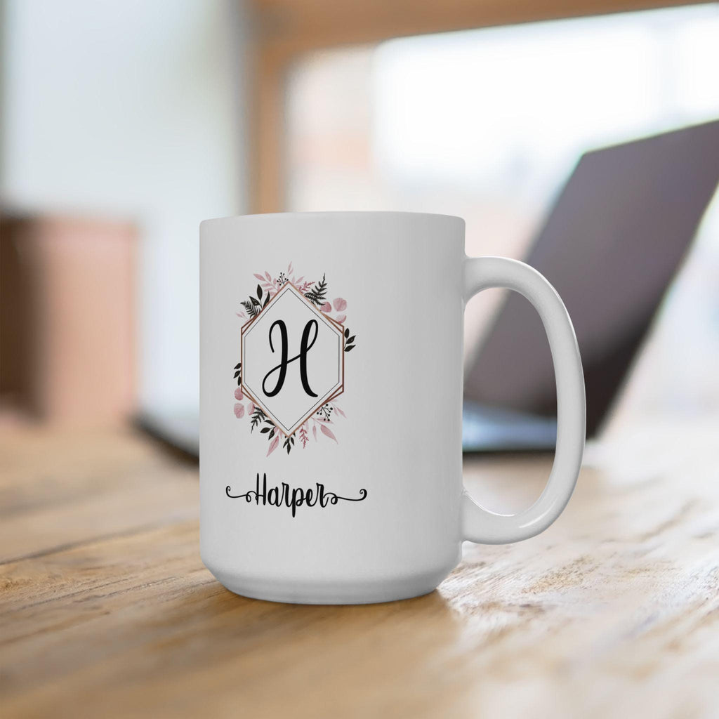 Personalized Floral Ceramic Coffee Mug: Elegant Custom Drinkware