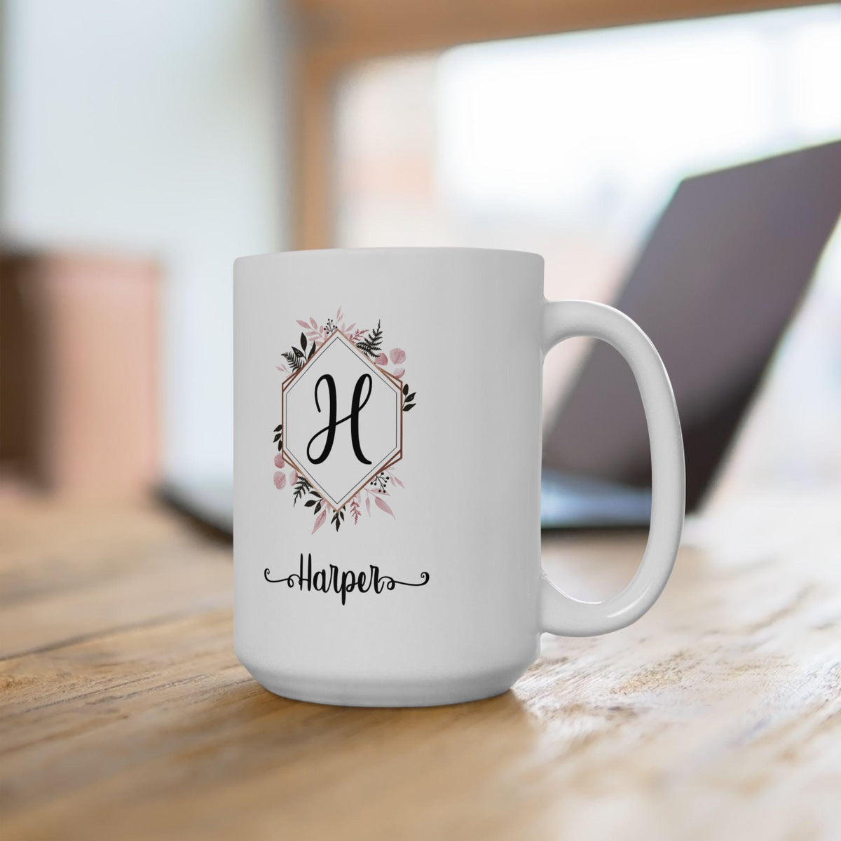 Personalized Floral Ceramic Coffee Mug: Elegant Custom Drinkware