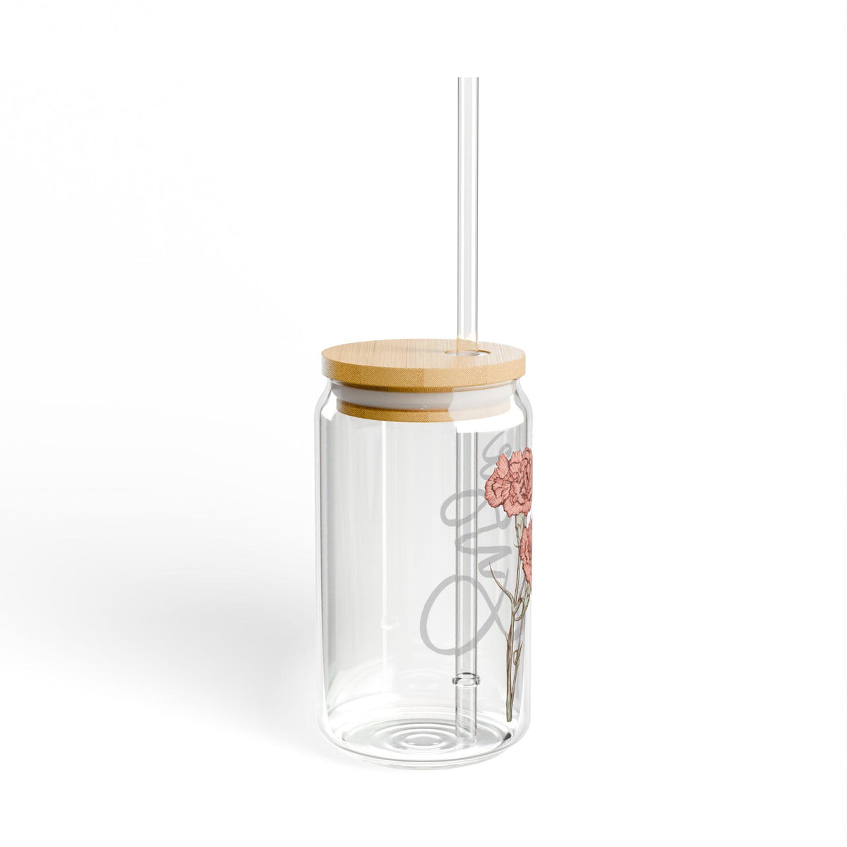Birth Flower Name Sipper Glass Cup with Bamboo Lid, Personalized Floral Tumbler, 16oz Reusable Drinkware, Custom Gift for Plant Lover