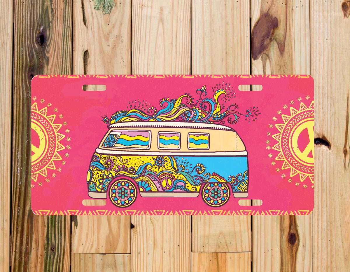 Boho License Plate: Hippie Van Car Decor