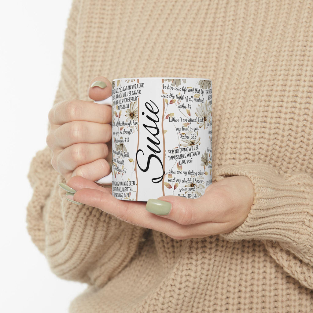 Inspirational Christian Ceramic Mug: Floral Faith-Based Coffee Cup