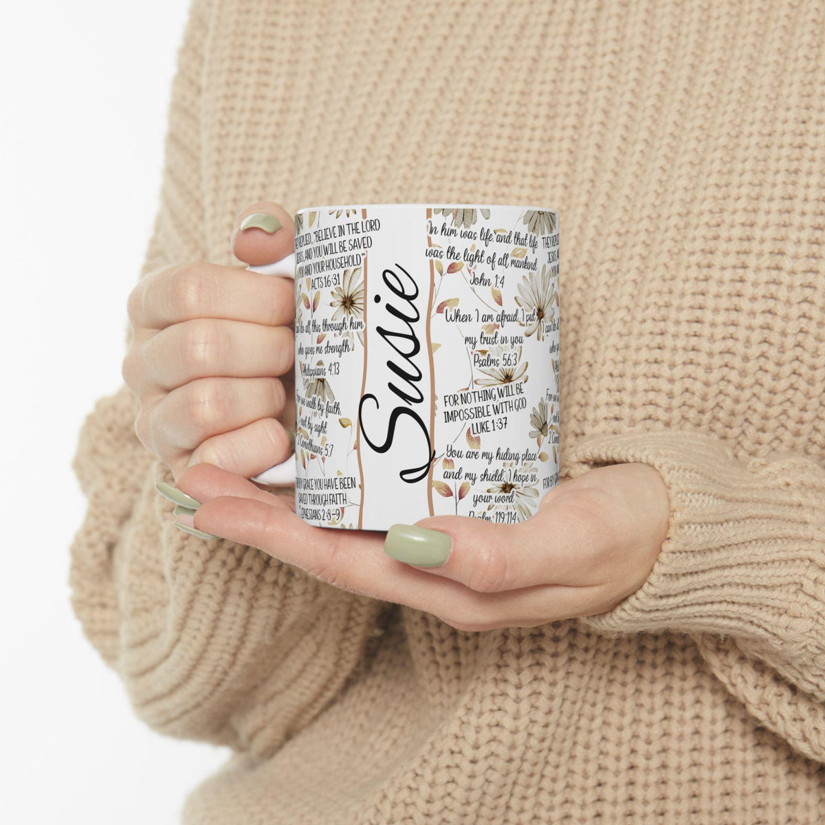Inspirational Christian Ceramic Mug: Floral Faith-Based Coffee Cup