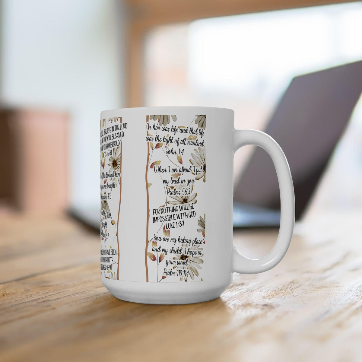 Inspirational Christian Ceramic Mug: Floral Faith-Based Coffee Cup