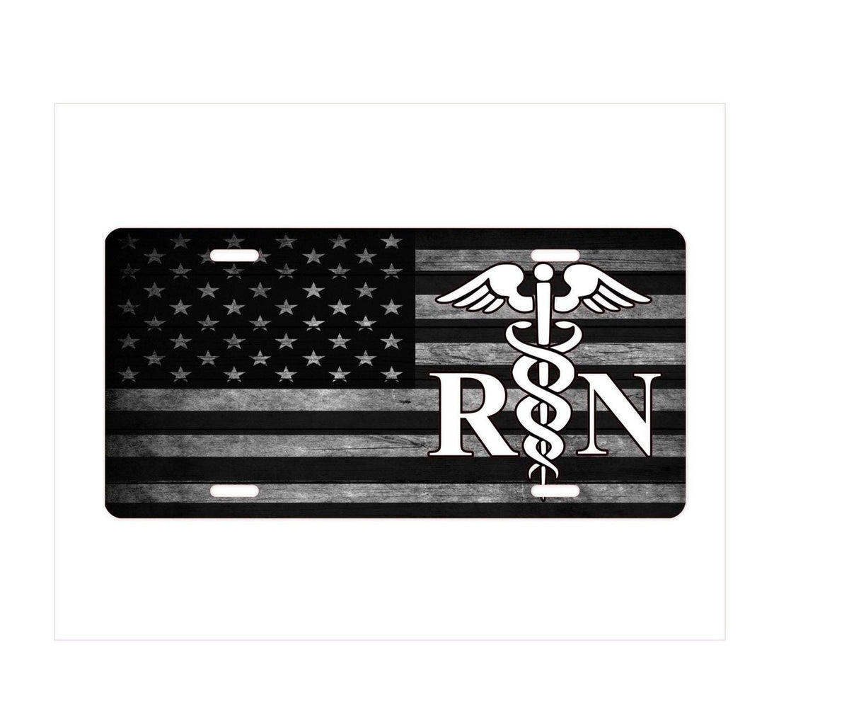 RN License Plate: Flag Design, Nurse Auto Tag