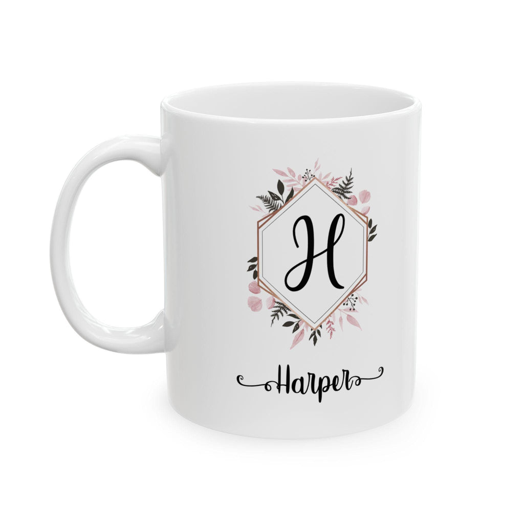 Personalized Floral Ceramic Coffee Mug: Elegant Custom Drinkware