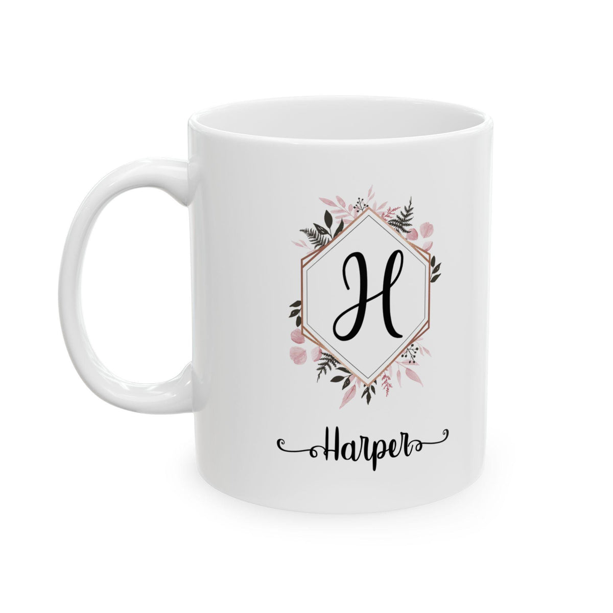 Personalized Floral Ceramic Coffee Mug: Elegant Custom Drinkware