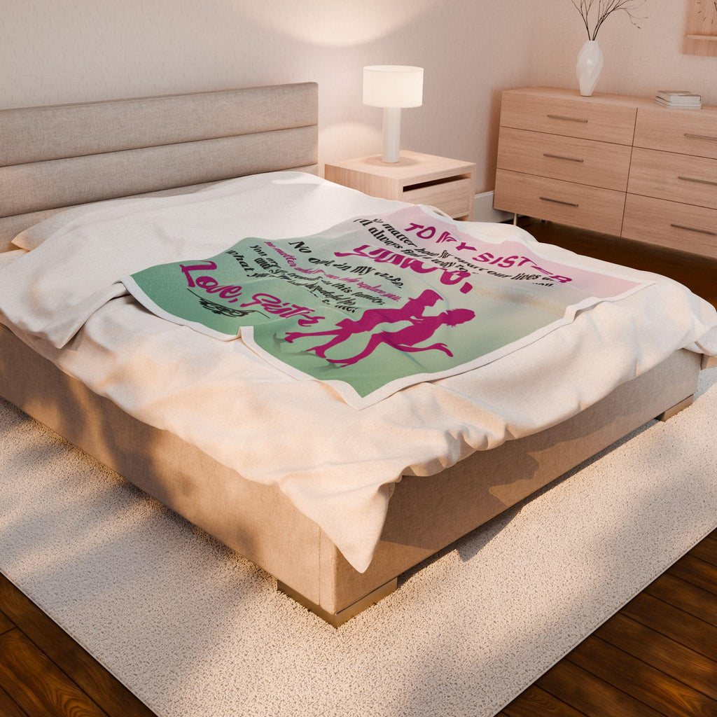 Sister Love Velveteen Blanket | Cozy Gift for Sister, Family Keepsake, Soft Plush Throw, Heartfelt Home Decor, Birthday Present